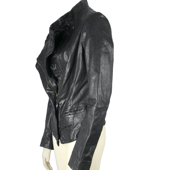 ALLSAINTS Black Leather Motorcycle Moto Biker Jacket Zip Style Women’s Size 4 - Picture 5 of 10
